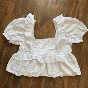 American Eagle SMALL white cropped wide strap Babydoll Blouse square neck COTTON